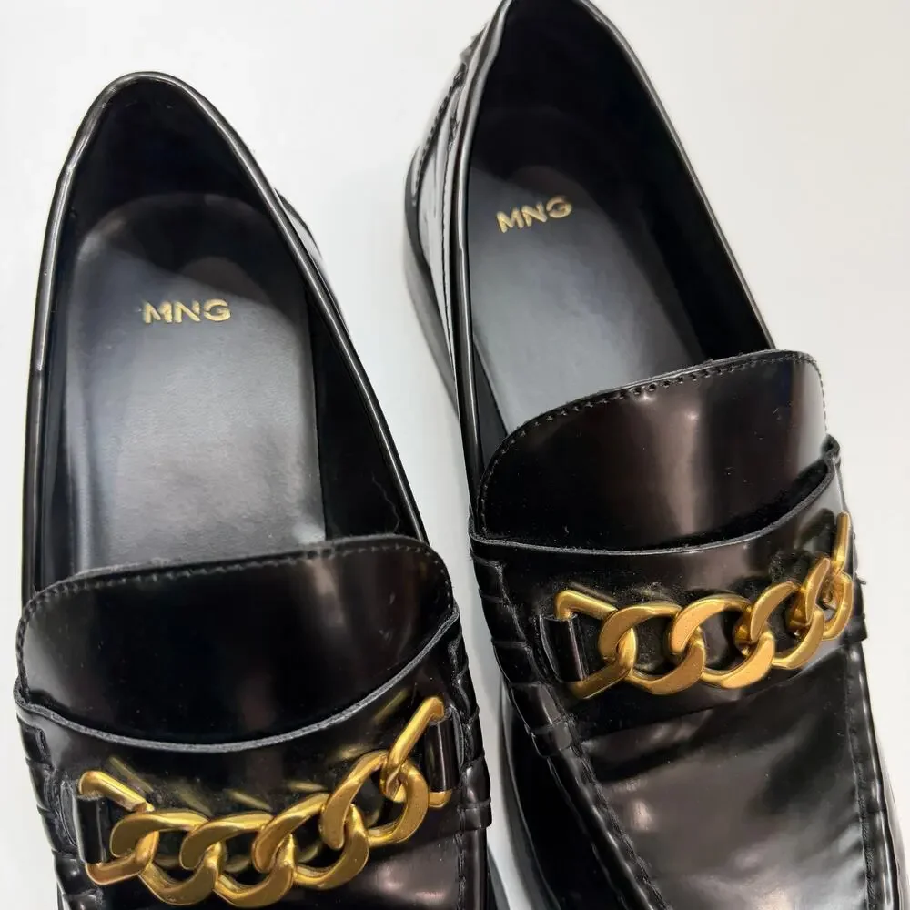 MNG Mango Black Gold Loafers 39 / 8.5 Preppy Office
